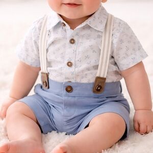 Carter’s Baby Boy Blue Suspender Shorts Outfit Set 0–3M NWT Preppy Gifting Pictu